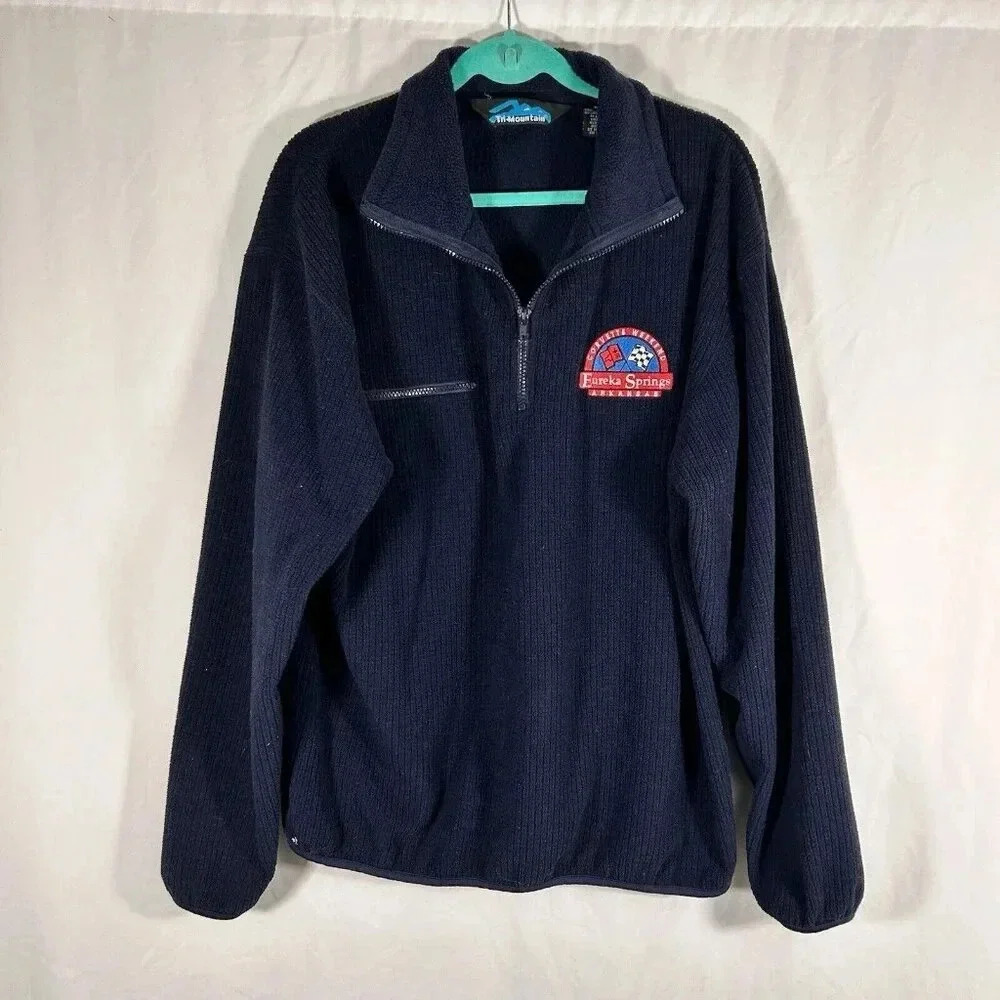 Corvette Weekend Jacket Men's Medium Blue Ribbed Eureka Springs 1/4 Zip Pullover